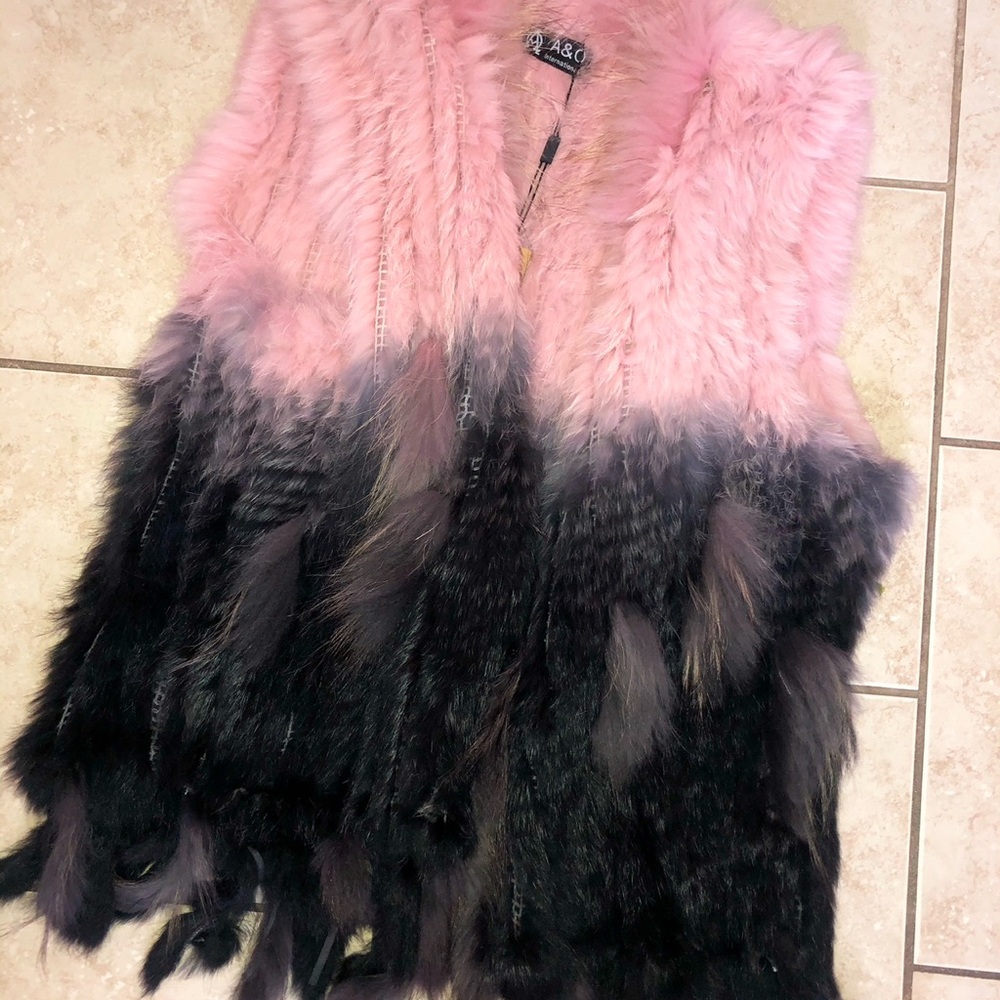 Pink and Black Rabbit Fur vest